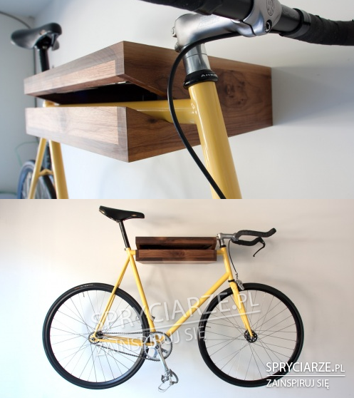 Drewniany wieszak na rower z półką