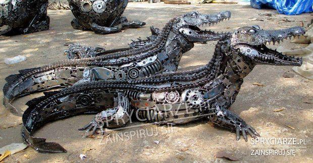 Krokodyle z części samochodowych