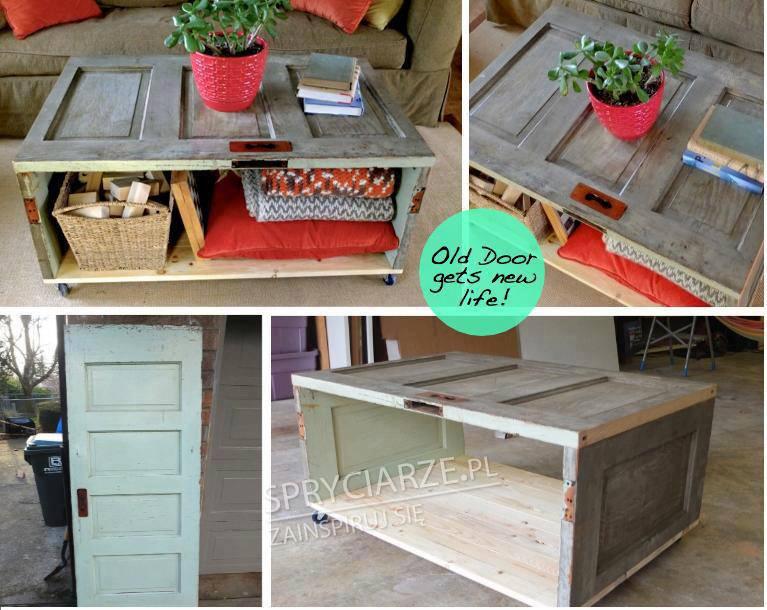Stolik ze starych drewnianych drzwi
