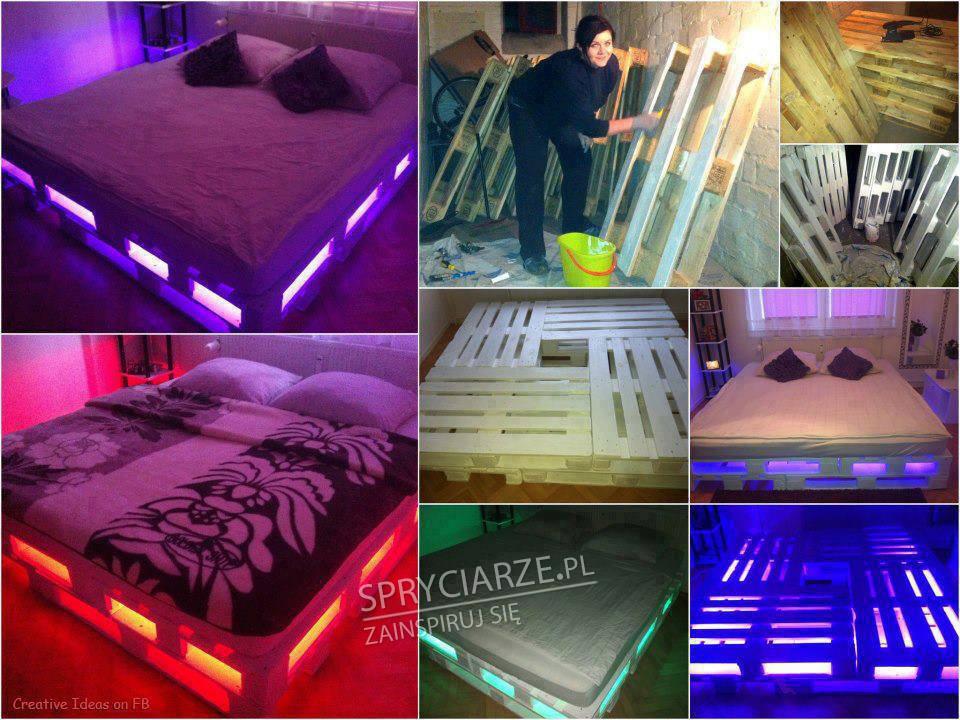 Podświetlane łóżko na paletach