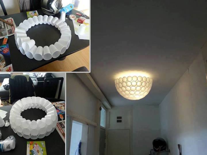 Żyrandol z kubków plastikowych 