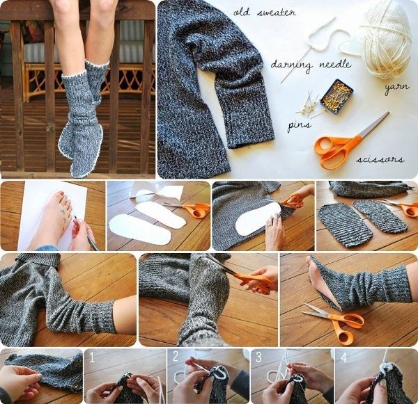Modne skarpety ze starego sweterka 