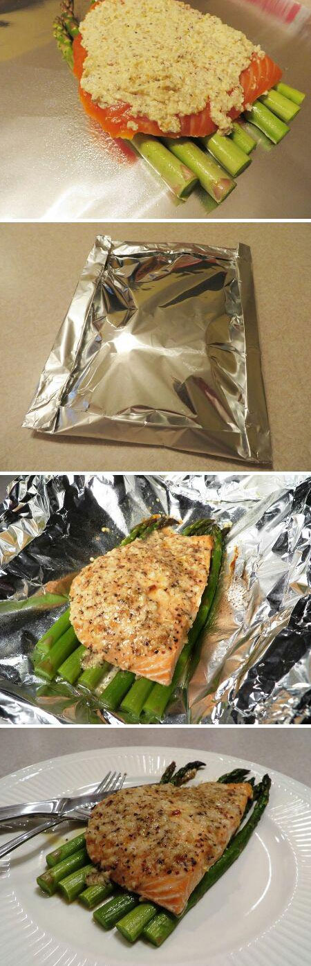Łosoś w papilotach na szparagach z musztardą glazurowaną