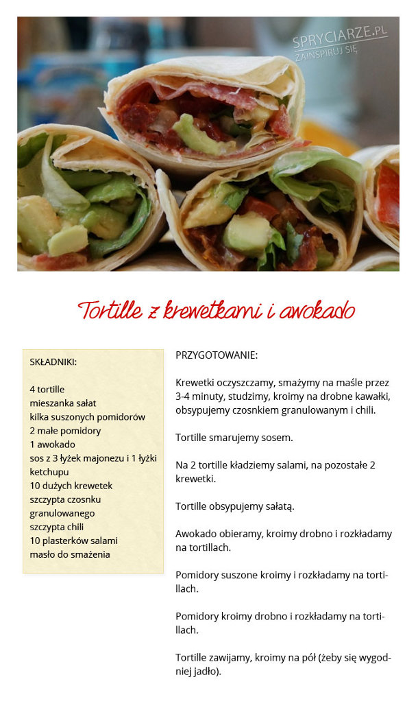 Tortilla z krewetkami i awokado - przepis