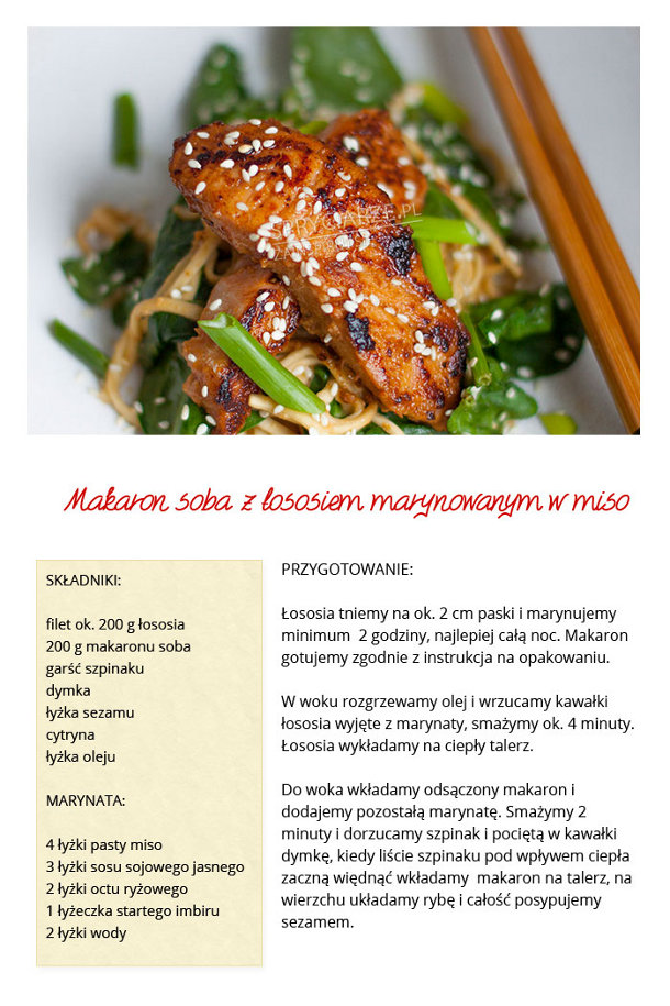 Makaron soba z łososiem marynowanym  miso 