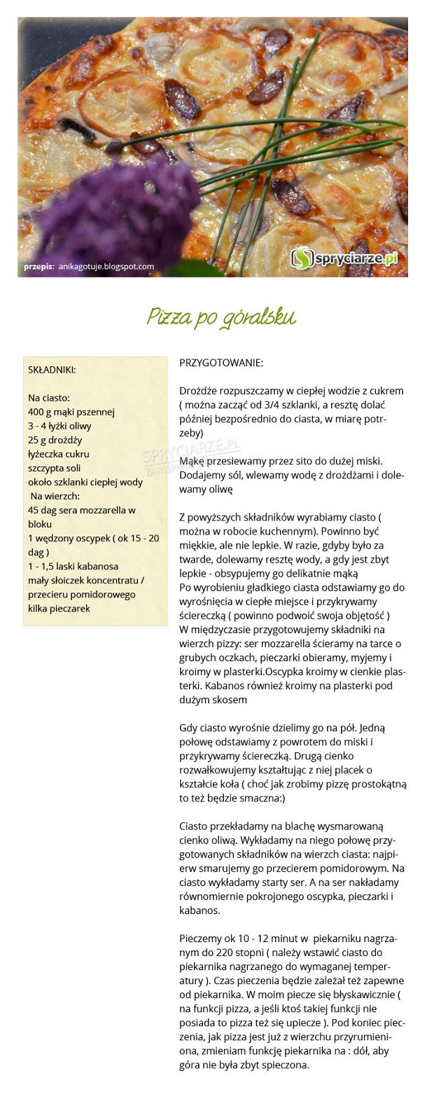 Przepis na pizzę po góralsku