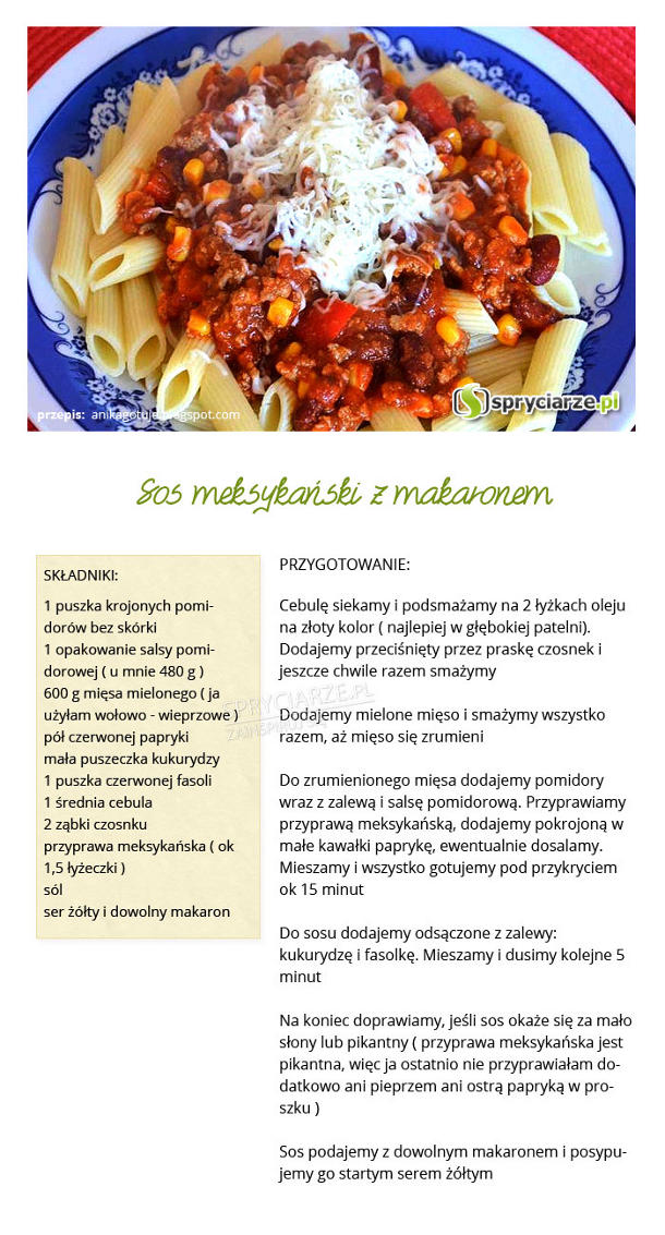 Przepis na sos meksykański z makaronem