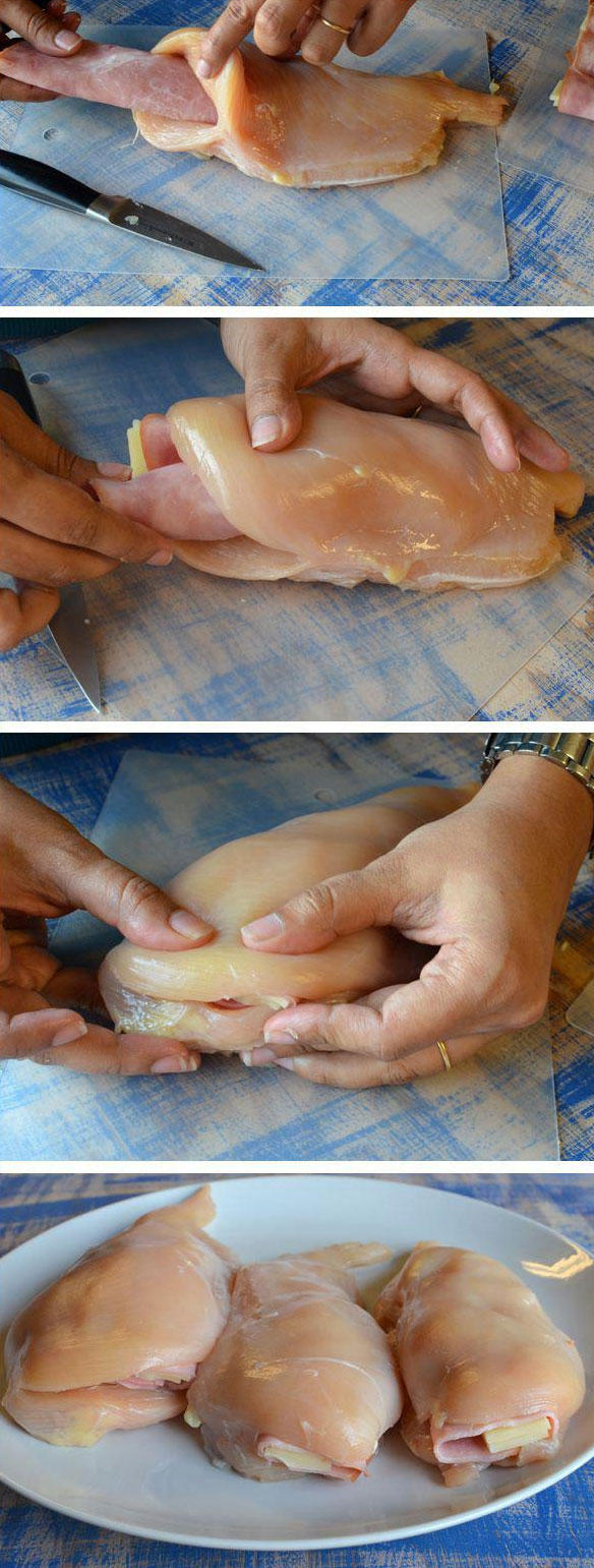 Przepis na piersi nadziewane roladkami z szynki i sera