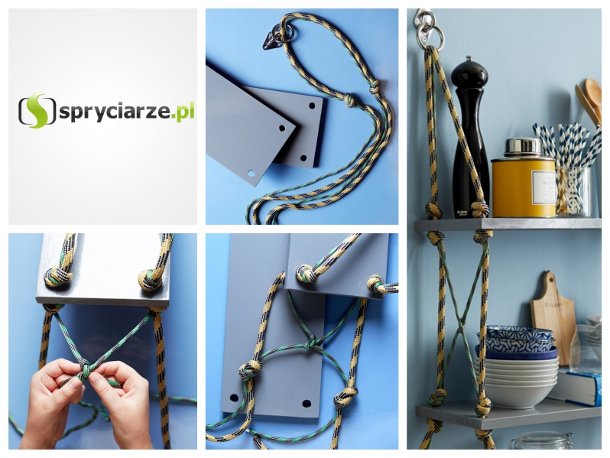 Pomysłowa półka na linkach 