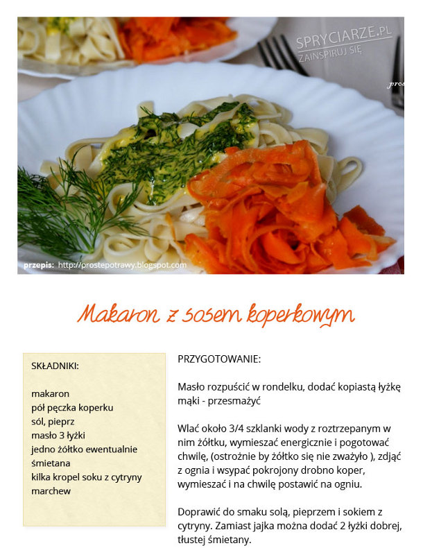 Przepis na makaron z sosem koperkowym 