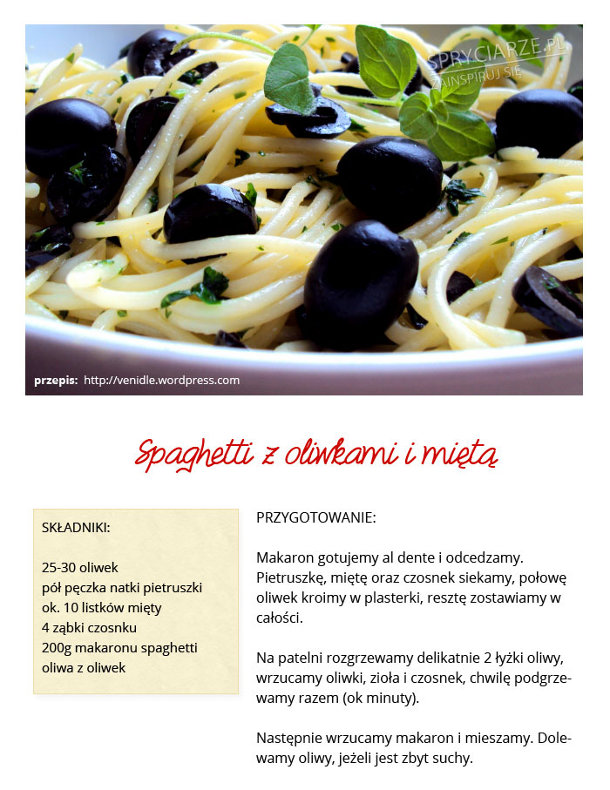 Przepis na spaghetti z oliwkami i miętą 