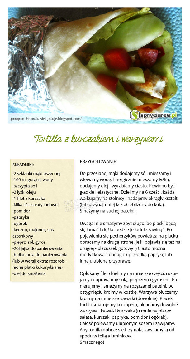 Przepis na tortillę z kurczakiem i warzywami