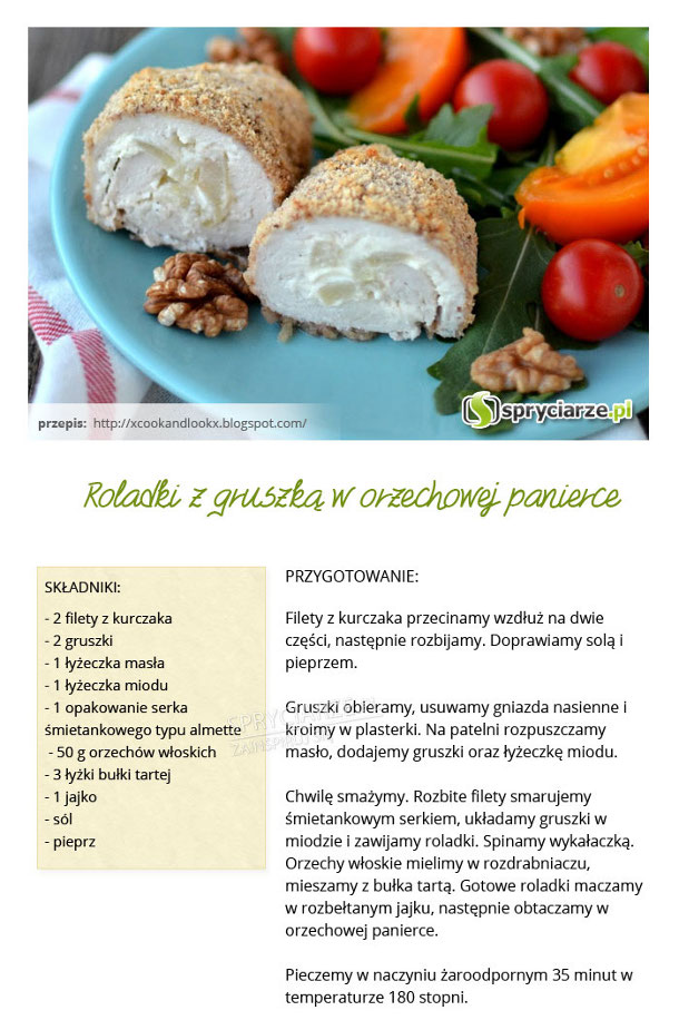 Przepis na roladki z gruszką w orzechowej panierce