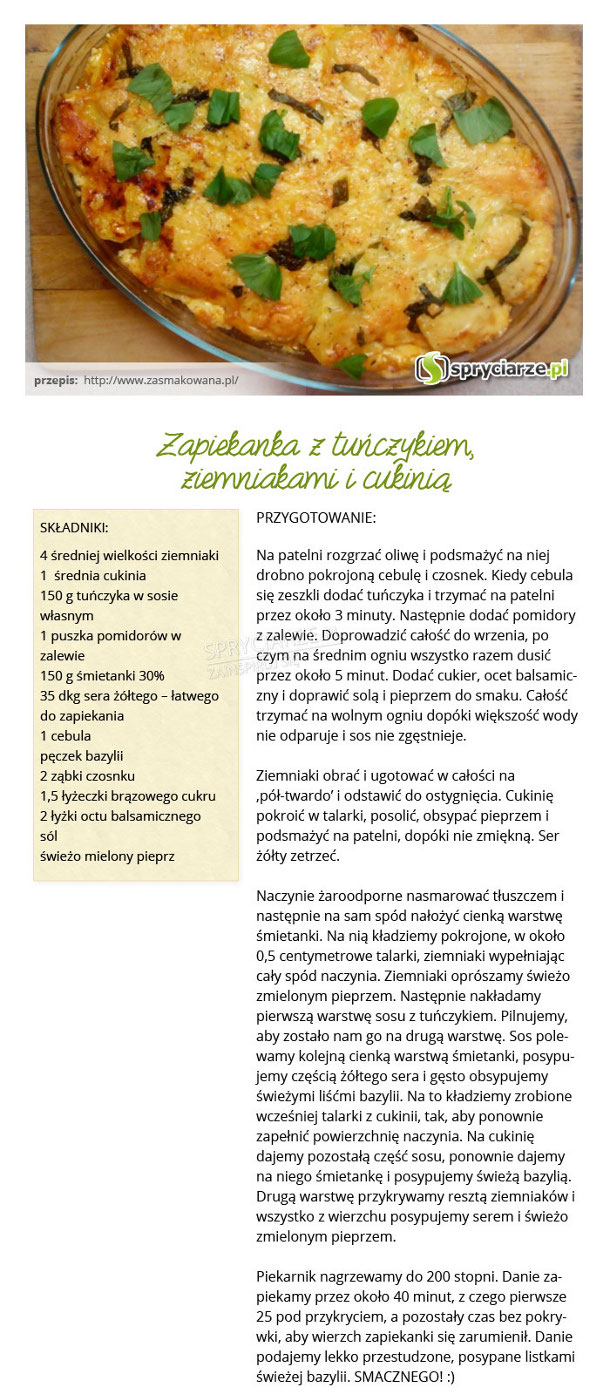 Przepis na zapiekankę z tuńczykiem, ziemniakami i cukinią