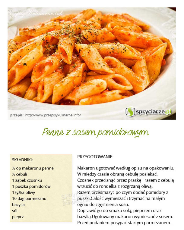 Przepis na penne z sosem pomidorowym