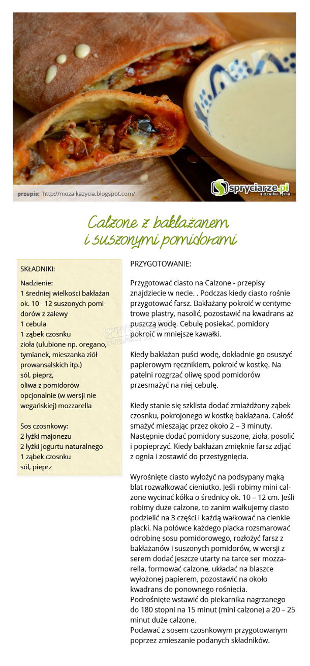 Przepis na calzone z bakłażanem i suszonymi pomidorami