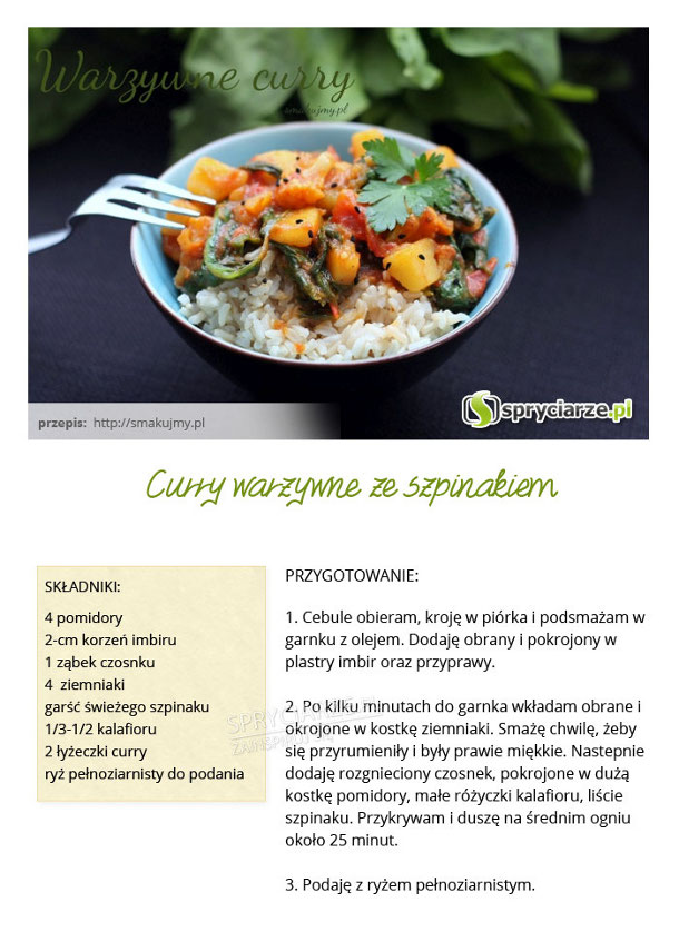 Przepis na curry warzywne ze szpinakiem