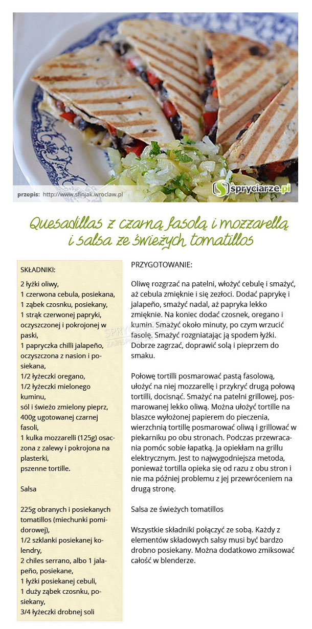 Przepis na quesadillas z czarną fasolą