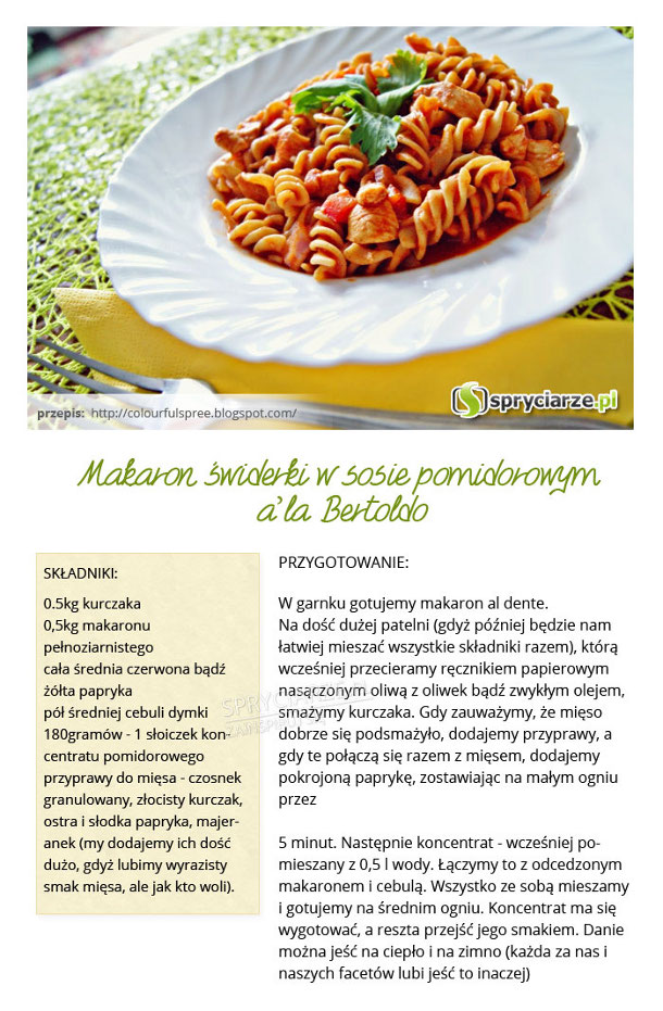 Przepis na makaron świderki w sosie pomidorowym a'la Bertoldo 