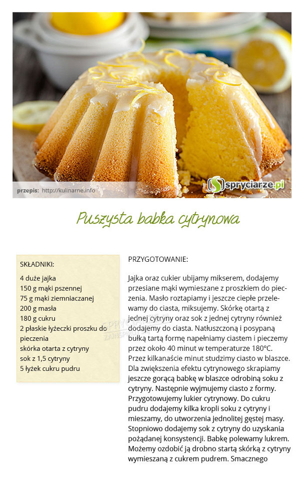 Przepis na puszystą babkę cytrynową