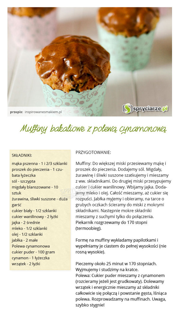 Przepis na Muffiny bakaliowe z polewą cynamonową