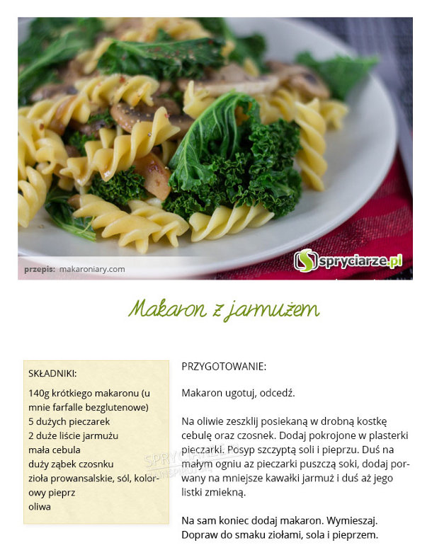 Przepis na makaron z jarmużem