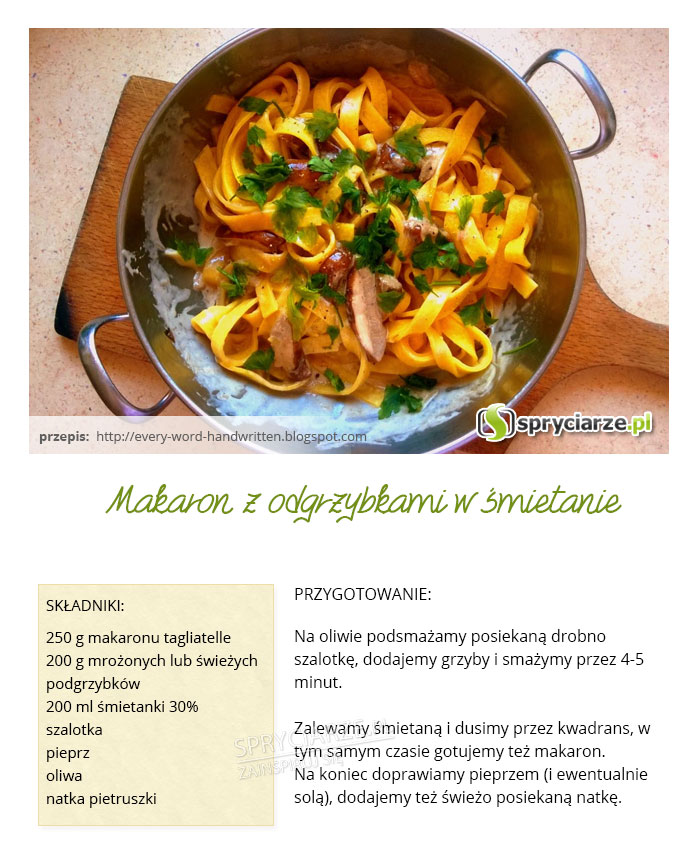 Przepis na makaron z podgrzybkami w śmietanie