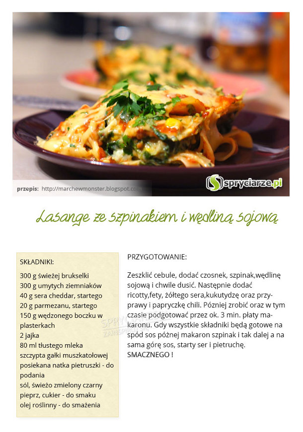 Przepis na lasange ze szpinakiem i wędliną sojową