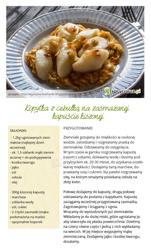 Przepis na kopytka z cebulką na smażonej kapuście kiszonej
