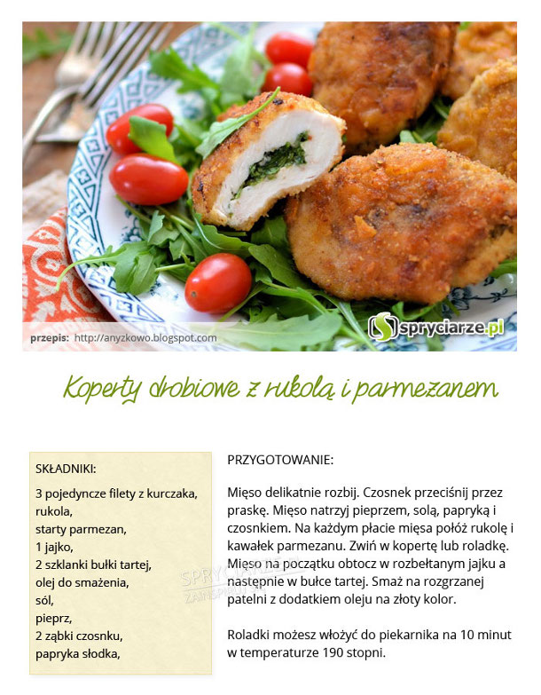 Przepis na koperty drobiowe z rukolą i parmezanem 