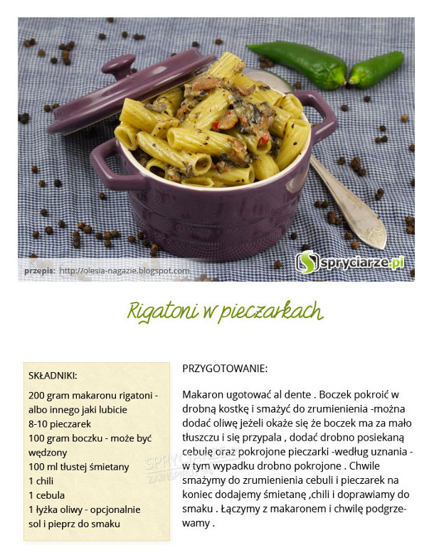 Przepis na rigatoni w pieczarkach 