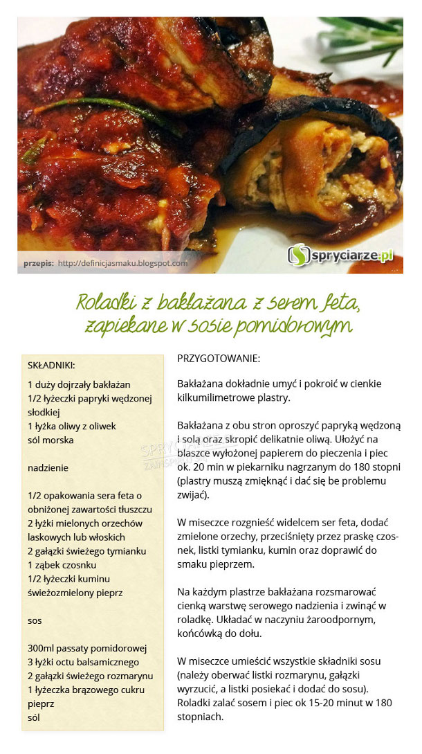 Przepis na roladki z bakłażana z serem feta zapiekane w sosie pomidorowym