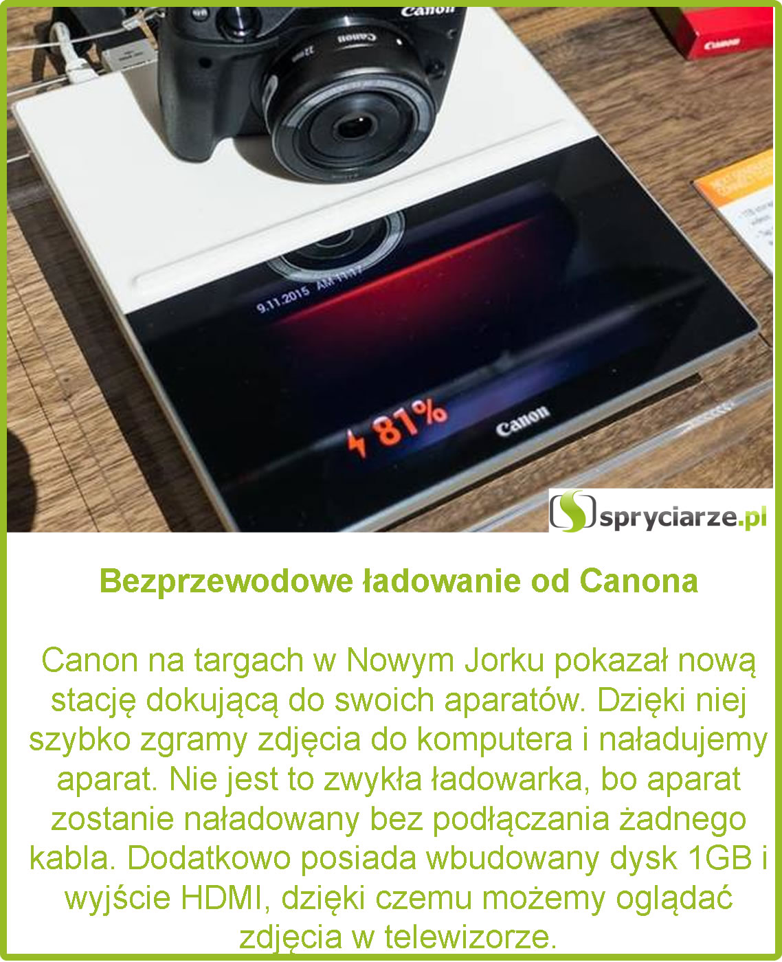 Bezprzewodowe ładowanie od Canona