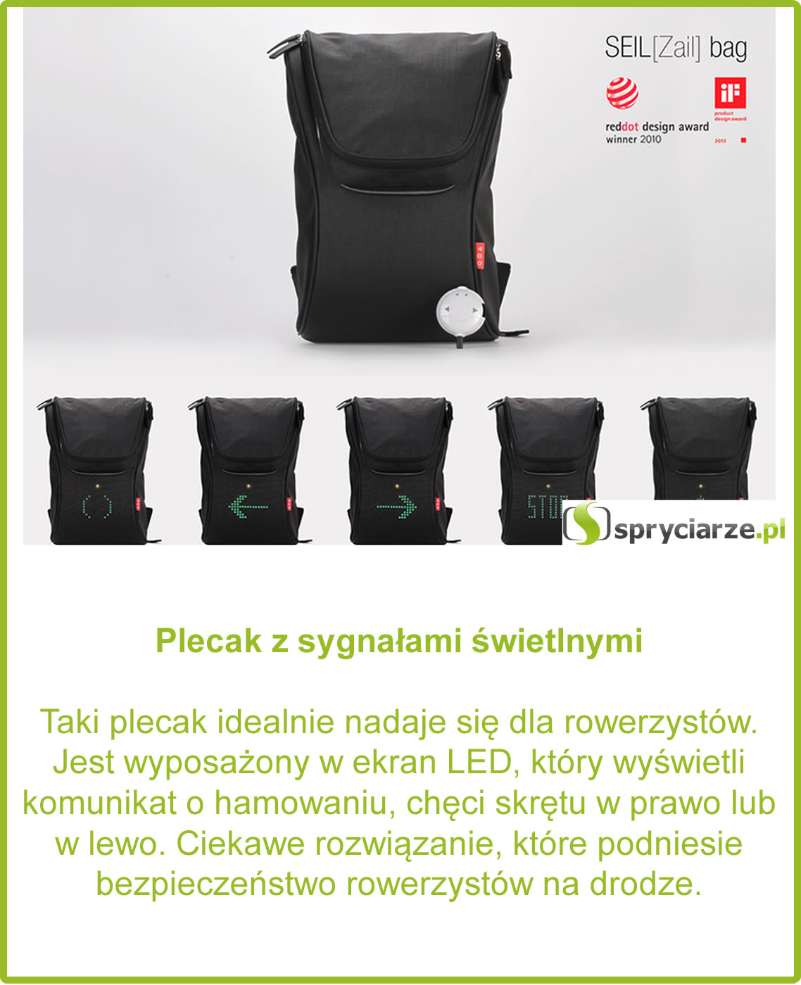 Plecak z sygnałami świetlnymi