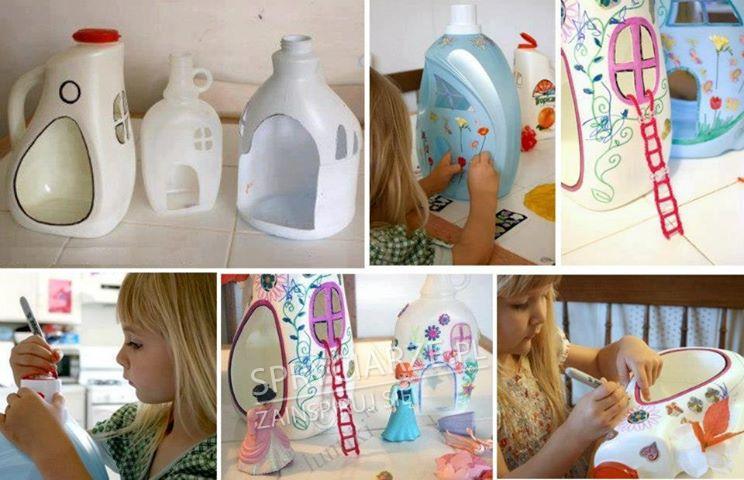 Domki dla lalek z butelek i plastikowych pojemników