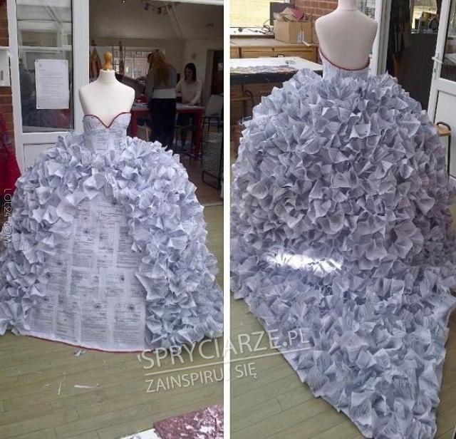 Kontrowersyjny projekt sukni ślubnej z papierów rozwodowych